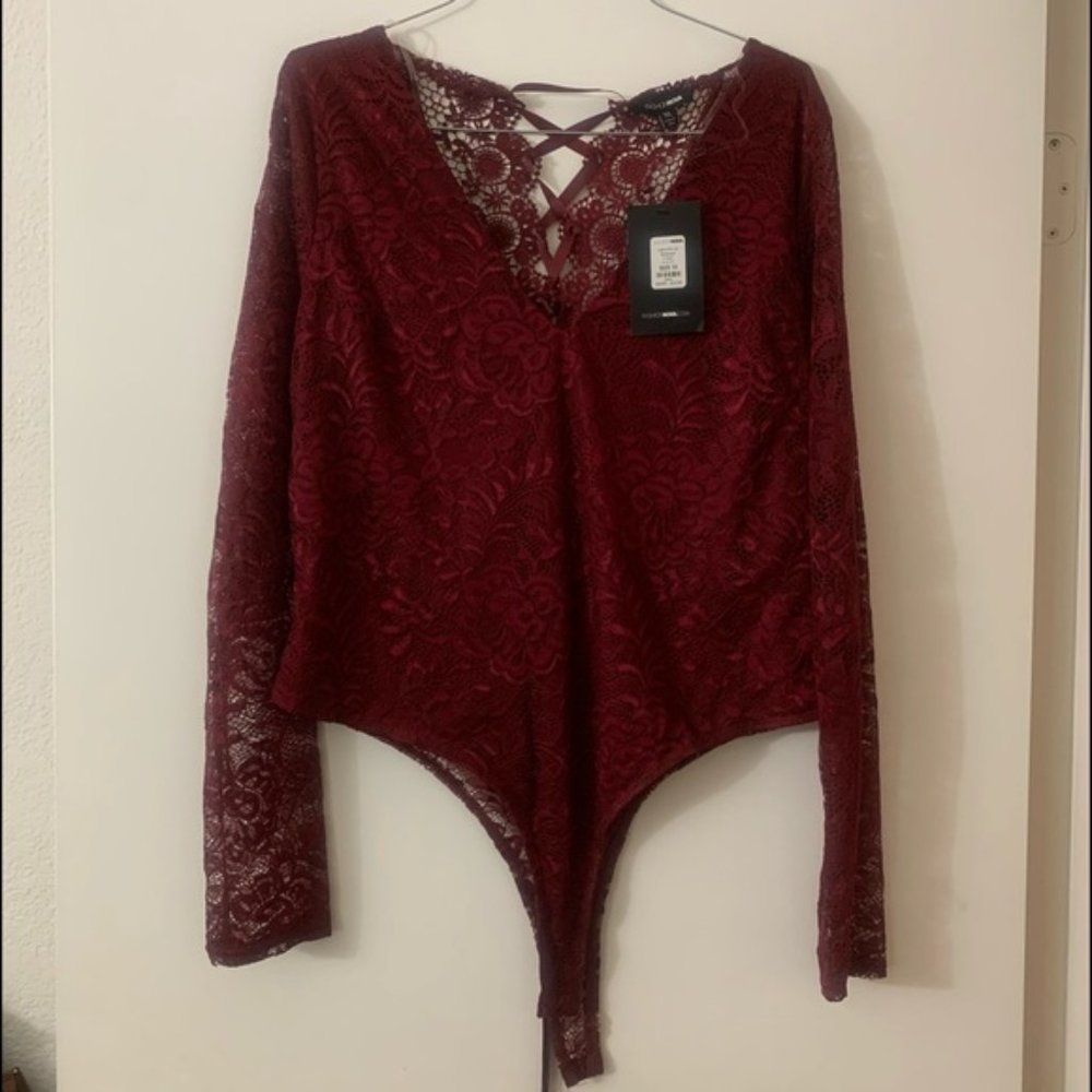 Fashion Nova Maroon Lace Body Suit